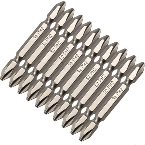 Free Shipping 10Pcs 65mm S2 PH2 Anti Slip Electric Screwdriver Bit Set Magnetic Power Driver Screw Bit