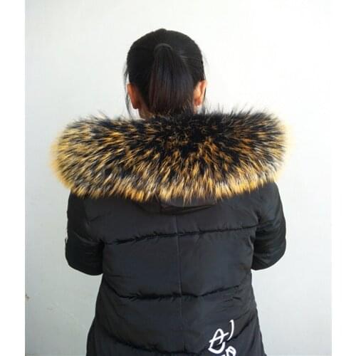 JKP New Natural Raccoon Fur Collar Parka Coat Accessory for Women Fashion Winter Warm Real Raccoon Fur Scarf Shawl and Wraps