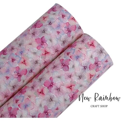New Rainbow 22X30cm A4 Spring Pink Blooming Florals Lichit Faux Leatherette Sheet For Making Bows, Earrings, Accessories