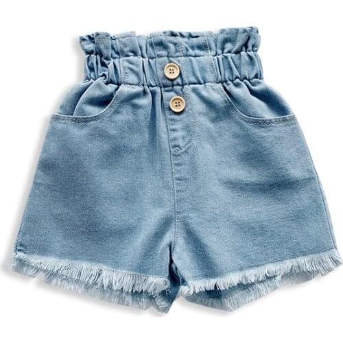 6M-5T Summer Toddler Infant Kids Baby Girls Princess Shorts Jeans High Waist Eastic Band Solid Children Pants Girls Shorts