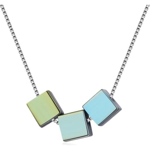 KOFSAC Trendy 925 Silver Necklaces For Women Jewelry Fashion Gradual Change Square Pendant Necklace Lady Engagement Accessories