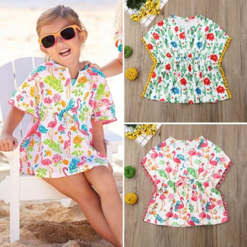 Casual Summer Toddler Kids Baby Girls Flower Cotton Linen Sundress Bikini Swimwear Cover Up Beach Dress Beachwear 6M-5Y