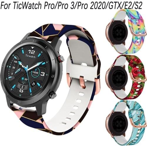 22mm Printing Silicone Watchband For TicWatch Pro/Pro 3 GPS/Pro 2020/GTX/E2/S2 Sports Smart watch Bracelet Band Strap Correa