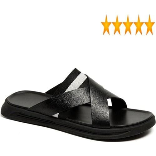 Fashion Summer Men 2021 Platform Genuine Leather Sandals Top Quality Personalized Black Beach Slippers Sandalias Hombre