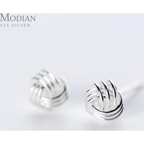 Modian New Arrival Lovely Knotted Stud Earrings for Women Sterling Silver 925 Anti-Allergy Four Size Ear Pin Fine Jewelry Gift