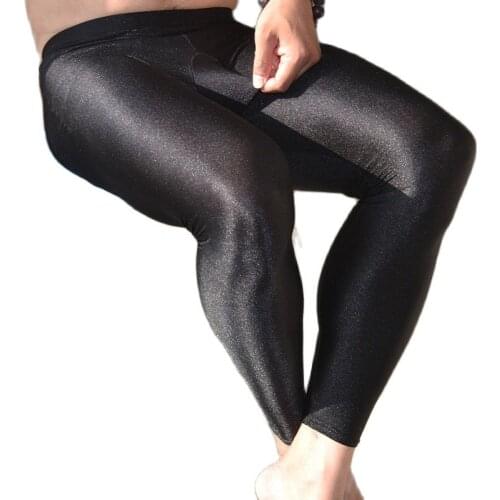 Spring Autumn Stretch Thin Men Burnish Pants Black Leggings Gay Knead Underwear Breathe Freely Absorb Sweat Skinny Long Johns