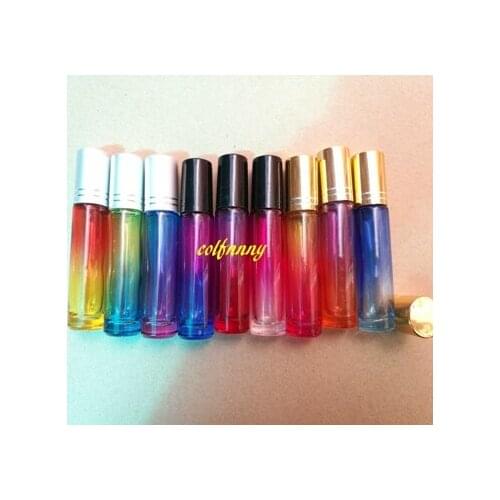 300pcs/lot Thick 10ml Gradient color roll on Glass bottles For essential oils refillable perfum bottle deodorant containers