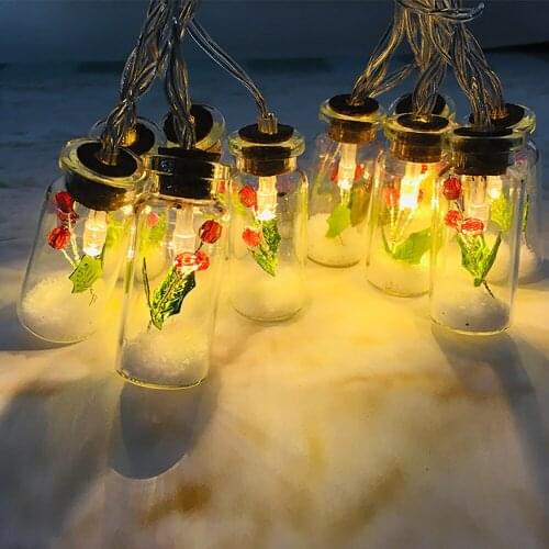 Creative Battery Operated Christmas Leaves Haw Drift Bottle LED String Lights 10LEDS for Party Bedroom or Indoor and Outdoor Wed