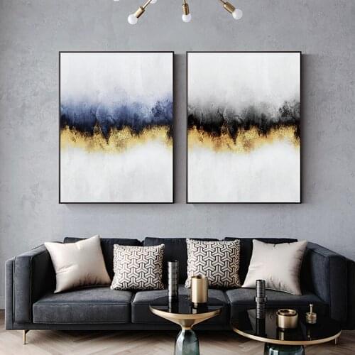 Vintage Abstract Gold Grey Canvas Paintings Wall Art Pictures Decorative Posters and Prints for Living Room Home Decoration