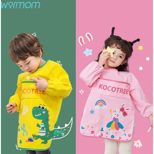 Warmom Cute Cartoon Baby Bibs Waterproof Infant Eating Bib Children Drawing Long Sleeve Apron Kids Burp Cloth Kids Accessories