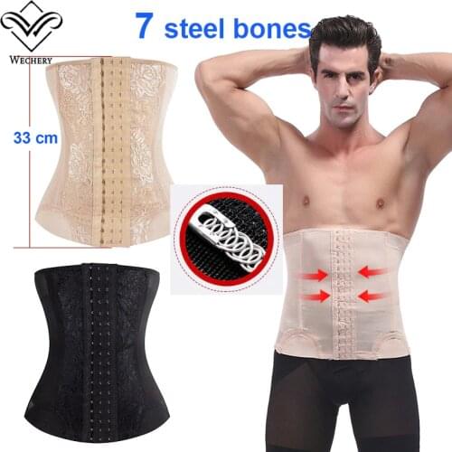 Wechery Waist Trainer Slimming Underwear Corset Belt Body Modeling Strap Waist Cinchers Slimming Sheath 7 Steel Boned for men