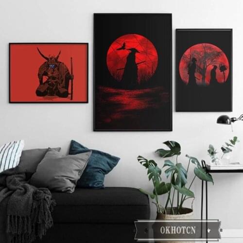 Japanese Ukiyo-E Hd Print Canvas Poster Samurai with Blue Face Katana Wall Art Pictures for Living Room Home Decoration
