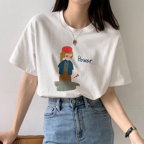 Women T Shirt Kawaii Vogue Loose Casual Tshirts Tees Summer Harajuku Korean Style Graphic Tops Female T-shirts Woman Cothing