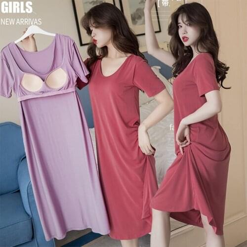 2020 Summer Short Sleeve Sexy Lingerie Long Dress Nightgowns for Women Korean Loose Sleepwear Nightdress Night Dress Home Nighty