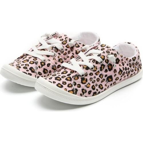 Leopard Print Womens Fashion Shoes Summer Vulcanized Shoes Retro Lace-up Canvas Shoes Flat Breathable Walking Shoes