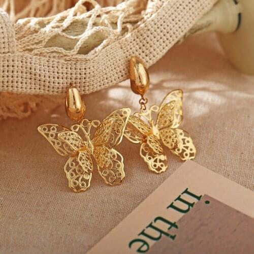 Exaggerated Butterfly Dangle Earrings For Women Metal Gold Color Hollow Out Butterfly Chic Earrings Girls Korean Earrings Femme