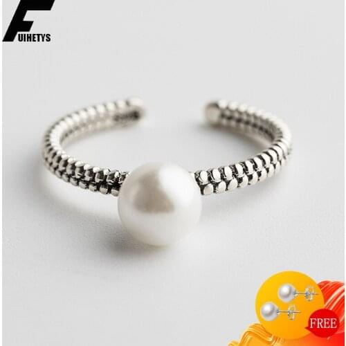 Bali Jelry Pearl Women Ring 925 Sterling Silver Jewelry Fashion Accessories Open Rings for Wedding Promise Wholesale Thai Ring