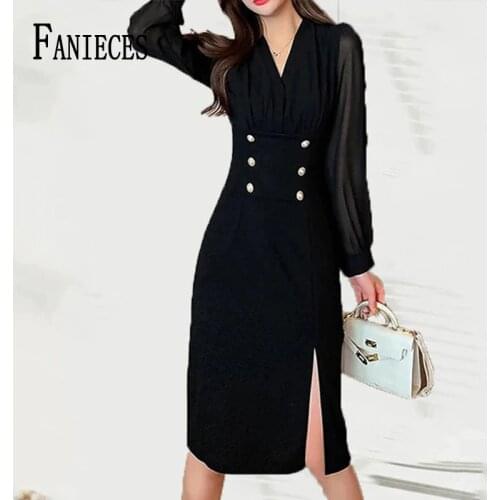 Women Slim Long Sleeve Buttons Casual Bodycon Cocktail Midi Dress Elegant Office lady Dresses Woman Autmn Платье Женское vestido