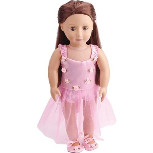 18 Inch American Doll Girls Princess Pink Lace Gauze Dress Newborn Baby Skirt Toy Accessories Fit 40-43 Cm Boy Dolls Gift c100