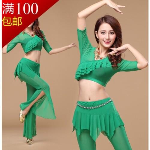 2016 Women Cotton Rushed Woman Belly Dance Suits Top&pantskirt With Safety Pants Bellydance Costume Professionals S99 + K99
