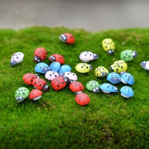 50Pieces/Pack Mini Resin Ladybug Garden Pots Miniature Plants Decoration Fairy Garden Figurines Micro Landscape Crafts