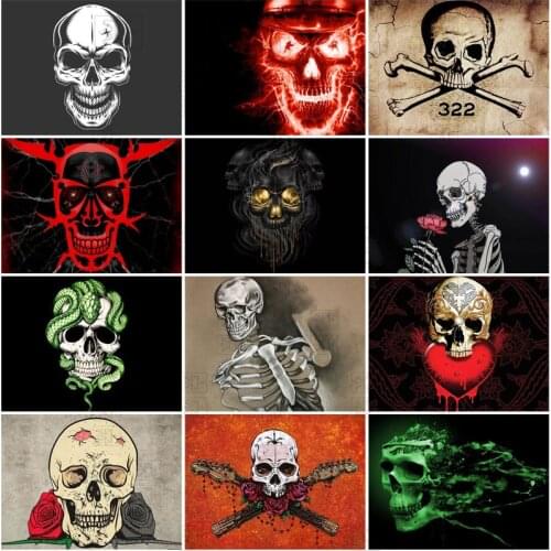 5D Diy Diamond Painting Skull and Flower Full Drill Square Round Diamond Embroidery Mosaic Art Pictures Home Wall Decoration