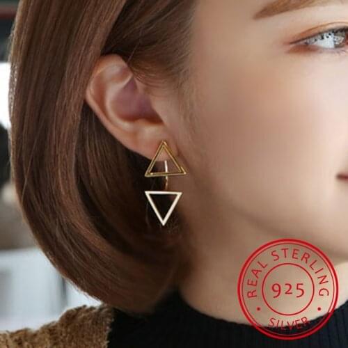 925 Sterling Silver Earrings For Women Personality Triangle Stud Earrings oorbellen Boucle d'oreille Fine Jewelry S-E508