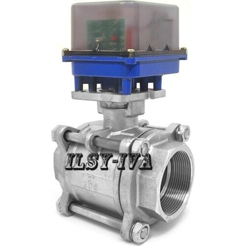 AC12V/24V/220V DN50 three piece type Stainless steel electric ball valve