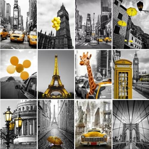 AZQSD 5d Diamond Painting Full Drill Square City New York Handmade Diamond Painting Black And White Scenery Paris Home Decor