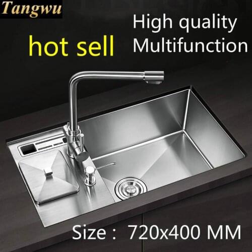 Free shipping Hot sell standard household luxury kitchen manual sink single trough durable food-grade stainless steel 720x400 MM