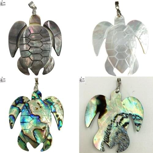 Free Shipping Fashion Jewelry Beautiful New Zealand Abalone & Black White Mother of pearl Shell Turtle Pendant Bead 1pcs WFH509