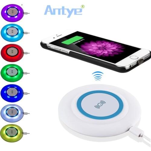 Antye Qi Wireless Charger Pad With 7 Colors LED for iPhone 6/6 Plus Qi Receiver Case Back Cover
