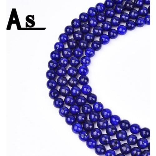 Asingeloo Natural Blue Lapis Lazuli Beads Round Stone Loose Strand 15.5" Inches Wholesale For Earrings Making Bracelet