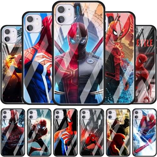 Marvel Spiderman hero for Apple iPhone 12 Pro Max Mini 11 Pro XS Max X XR 6S 6 7 8 Plus Luxury Tempered Glass Phone Case