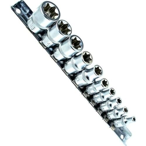 10 Pcs/set 1/4&3/8" E4-E18 Torx Socket Wrench Head CR-V E-type Hexagonal Spanner Allen Head Auto Repair Tools