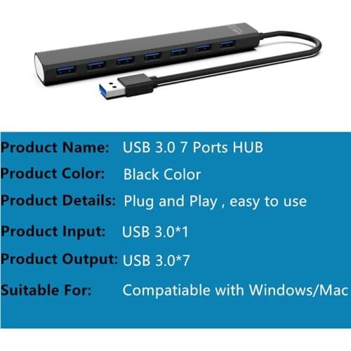 Hot Sale 7-Port USB 3.0 Hub High Speed Multi USB Port Expander Slim Data USB Hub Computer Accessories for Laptop PC