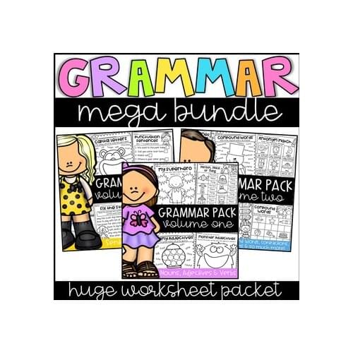 Grammar Worksheet Bundle - Nouns, Adjectives, Verbs, Punctuation and more! PDF File Worksheets Workbooks for Kids