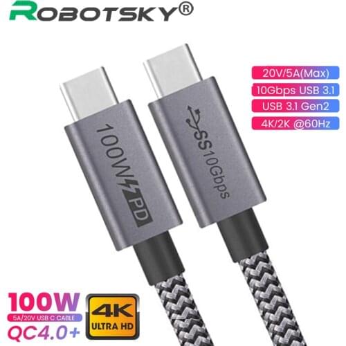 100W USB C To Type C Cable 5A 10Gbps USB 3.1 Fast Data Cable For Macbook Pro USB-C Type-C Quick Cord Cable PD Wires For Samsung