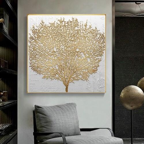Nordic Style Golden Rich Tree Light Oil on Canvas Painting Posters and Prints Cuadros Wall Art Pictures for Living Room No Frame
