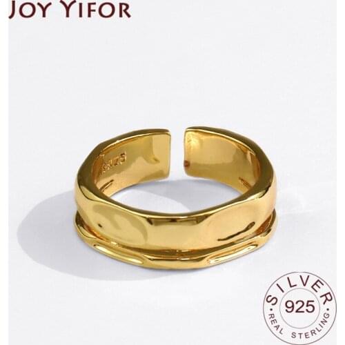 925 Sterling Silver Double Layers Gold Color Rings Retro Distressed Opening Handmade Ring Fashion Fine Jewelry