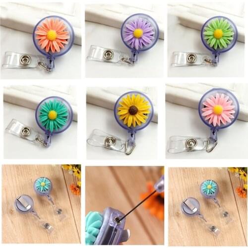 Colorful Flowers Retractable Badge Reel Nurse Doctor Student Exhibition ID Card Clips Badge Holder school supplies