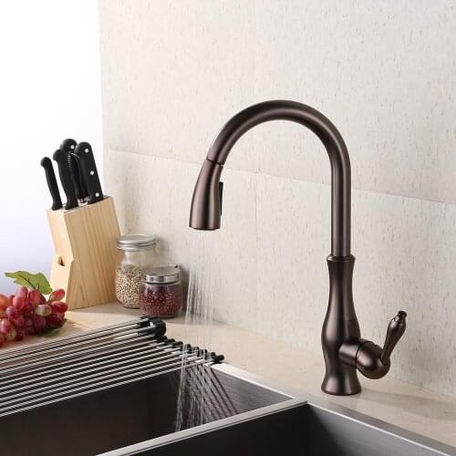 Oil Rubbed Bronze Brass Singel Lever Pull Down Two function Kitchen Faucet with Retractable Pull Out Sprayer, Swivel Spout