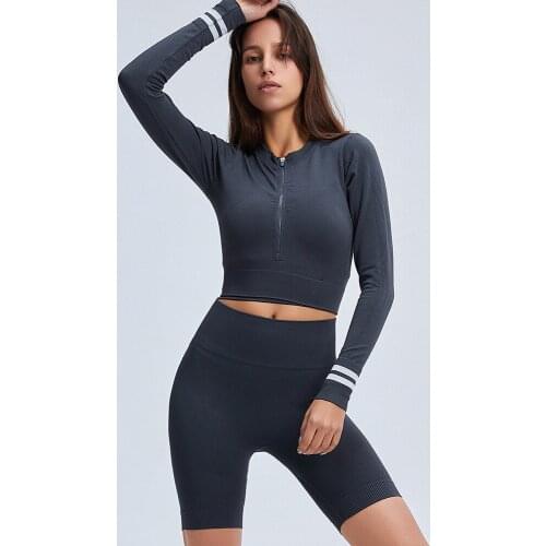Hot Selling Yoga Suit Sportswear Tight-Fitting Running Breathable Seamless Long-Sleeved Shorts Set