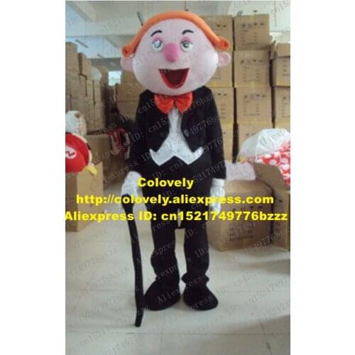 Fancy Black Gentleman Mascot Costume Mascotte Gentry Adult With Orange Curly Hairs Big Pink Nose Smiling Face No.1892 Free Ship