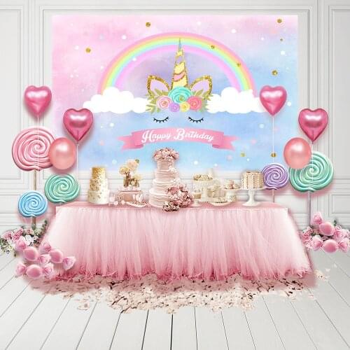 MEHOFOTO Unicorn Backdrop for Birthday Party Pink Magic Sky Floral Rainbow Newborn Baby Shower Photography Background Photo Boot
