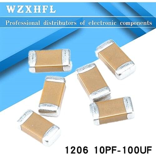 100pcs 1206 50V SMD Thick Chip Multilayer Ceramic Capacitor 10pF- 100uF 10NF 100NF 1PF 22PF 1UF 2.2UF 4.7UF 10UF 22UF 47UF