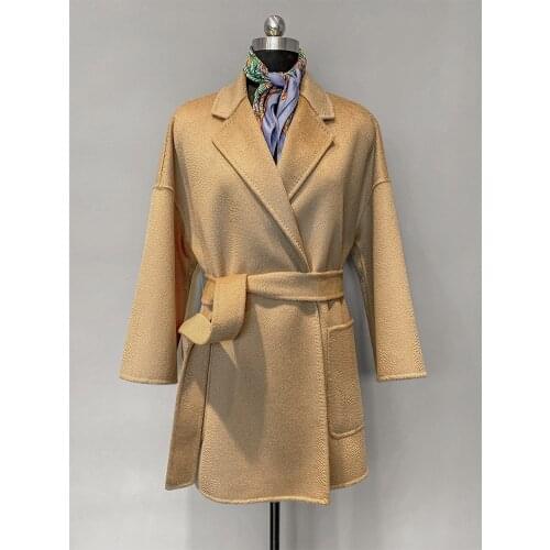 Fashion Mid-length Bathrobes Water Ripple Double-sided Womens Wool Wool Winter Coat