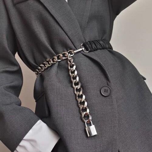 RYFIX Fashion stretch metal chain belt elastic silver ladies lock metal chains long cummerbunds dress waist belt ceinture femme