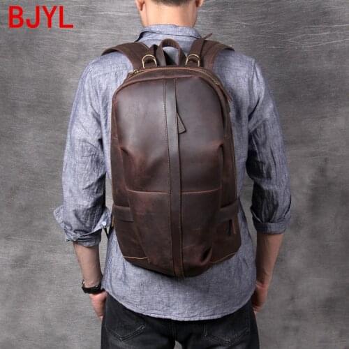 Men Backpack Laptop Bag Shoulder Bag Travel Backpacks Cowhide Leather New Crazy Horse Leather Male Large Capacity 15.6 Inch Big