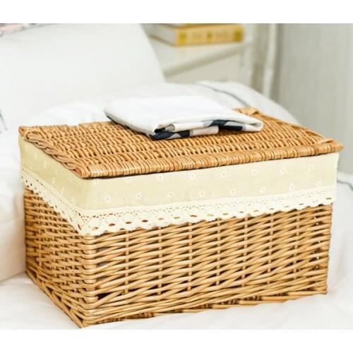 Natural Woven Wicker Plant Basket For Organizing Towel Clothes Storage Basket With Lid Home Organization Laundry Organizer